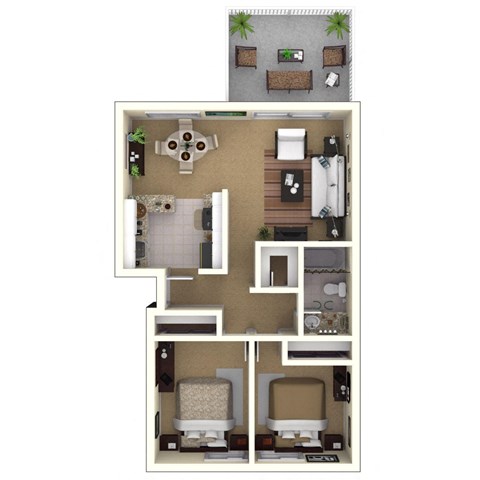 Floor plan for 2 beds, 1 bath, 875 sqft